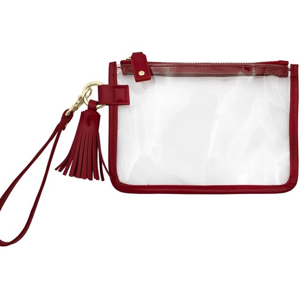 Game Day Clear Tassel Wristlet Crimson